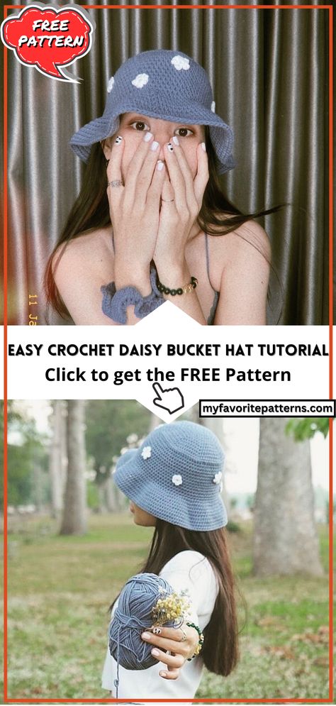 Easy Crochet Daisy Bucket Hat Tutorial Basic Bucket Hat Crochet Pattern, Blue Hat Crochet, Crochet Bucket Hat Free Pattern Pdf, Free Bucket Hat Crochet Pattern, Bucket Hat Crochet Pattern Free, Easy Crochet Daisy, Bucket Hat Tutorial, Crochet Bucket Hat Free Pattern, Daisy Bucket Hat