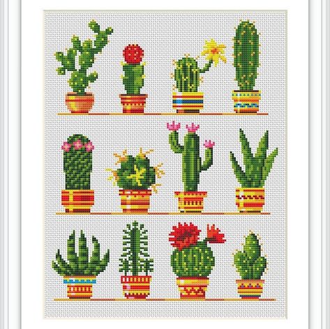 Cactus Cross Stitch Pattern Free, Succulent Cross Stitch Pattern Free, Free Crochet Stitches, Small Plant Cross Stitch, Free Cactus Cross Stitch Pattern, Cross Stitch Cactus, Succulent Cross Stitch, Cactus Cross Stitch, Cross Stitch Border Pattern