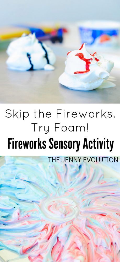 4th of July Fireworks Foam Sensory Activity | The Jenny Evolution Summer Crafts For Infants, Fourth Of July Crafts For Kids, July Activities, Summer Preschool, Sensory Activity, Patriotic Crafts, Fun For Kids, July Crafts, Reggio Emilia