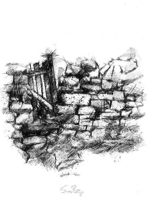 Old wall, Artist Sean Briggs producing a sketch a day, prints available at https://www.etsy.com/uk/shop/SketchyLife  ##dailysketch ##ink#print#draw©#Sean_Briggs ##wall #drawing #sketch #stone Stone Wall Drawing, Stone Wall Texture, Stone Wall Art, Dry Stone Wall, Dry Stone, Wall Drawing, Rock Wall, Sketch A Day, Fine Art Drawing