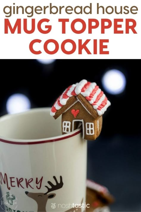 Easy to make ADORABLE, cute,mini gingerbread house mug toppers! #noshtastic #gingerbreadhouse #hotchocolate #mugtopper Gingerbread House Mug Topper, Mini Gingerbread House For Mug, Gingerbread House Mug, Gluten Free Cookies Easy, Gingerbread Mug, Gingerbread House Recipe, House Mug, Mug Toppers, Mini Gingerbread House