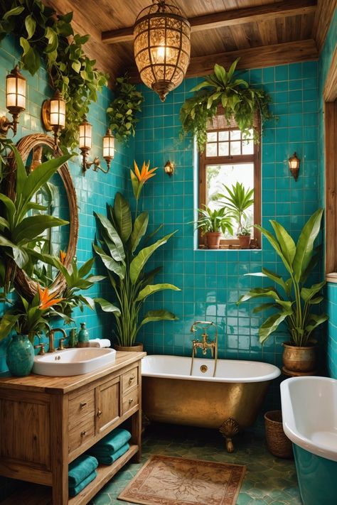 20 Stunning Mediterranean Bathroom Designs – ToolzView Tiki Room Bathroom, Bathroom Decor Mediterranean, Barbados Interior Design, Boho Tropical Bathroom, Spanish Moroccan Bathroom, Jungle Bathroom Aesthetic, Orange Tiled Bathroom, Exotic Bathroom Ideas, Mexican Home Style