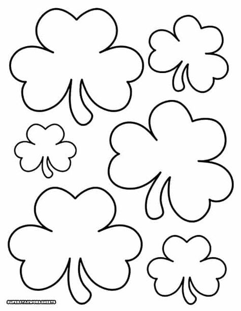 Shamrock Clipart Free Printables, Four Leaf Clover Printable Free, Shamrock Printable, Superstar Worksheets, Shamrock Art, Shamrock Template, Shamrock Craft, Saint Patricks Day Art, March Crafts