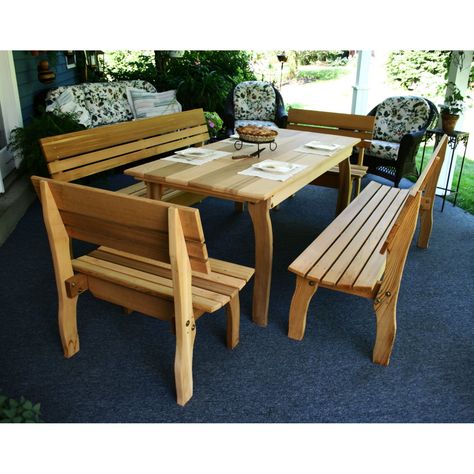 Outdoor Creekvine Designs Chickadee Cedar Picnic Table Set - ELY46CTT4BBCVD Cedar Stain, Bench Seats, Gathering Table, Outdoor Living Furniture, Picnic Bench, Picnic Tables, Set Table, 5 Piece Dining Set, Kitchen Table Settings