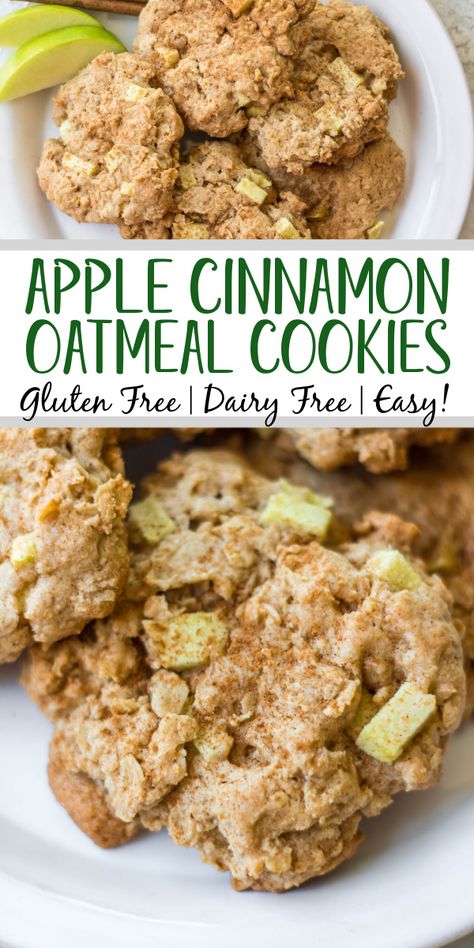 These gluten free apple cinnamon oatmeal cookies are great any day of the year, but they're absolutely perfect in the fall! These apple oatmeal cookies are chewy and soft, use minimal ingredients and have just the right amount of apple and cinnamon. They only take a few minutes to prepare and 15 minutes to bake! #applecinnamon #fallbaking #oatmealcookies #appleoatmealcookies Healthy Apple Cookies Oatmeal, Apple Cinnamon Oatmeal Cookies, Instant Oatmeal Cookies, Oatmeal Applesauce Cookies, Gluten Free Biscotti, Cinnamon Oatmeal Cookies, Oats Recipes Breakfast, Gluten Free Oatmeal Cookies, Apple Oatmeal Cookies