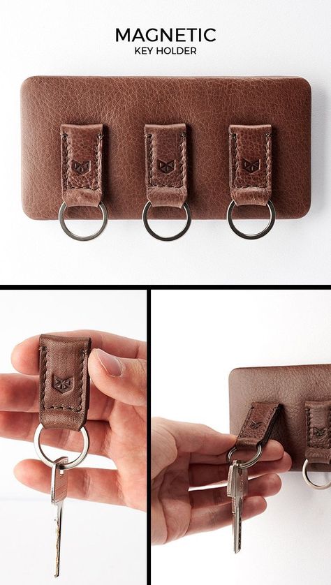 Magnetic Key Holder, Sanitizer Holder, Diy Leather Projects, Leather Wallet Pattern, Leather Craft Projects, Leather Key Holder, Leather And Wood, Hand Sanitizer Holder, 3d Cnc