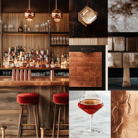 Bar Mood Board, Restaurant Mood Board, Urban Bar, Mood Board Interior, Lobby Bar, Bar Interior Design, Luxury Restaurant, Material Palette, Cozy Cafe