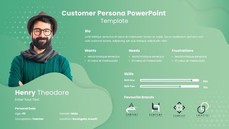 The customer persona powerpoint template is covered profile presentation ingredients in a single slide. Businesses need customers' whereabouts to frame strategies for different segments. Buyers' biography, job functions, technology proficiency, spending nature, life goals, and personality types will help the company to decide what kind of schemes would be given to a particular customer. Knowing The post Customer Persona PowerPoint Template appeared first on SlideBazaar. Customer Persona Design, User Persona Design Templates, Personal Profile Design, User Persona Design, User Persona Template, Persona Profile, Buyer Persona Template, Persona Template, Persona Design