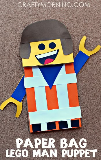 Lego Crafts, Lego Diy Crafts, Lego Camp, Puppet Craft, Crafty Morning, Paper Bag Crafts, Construction Paper Crafts, Arts And Crafts For Teens, Paper Bag Puppets