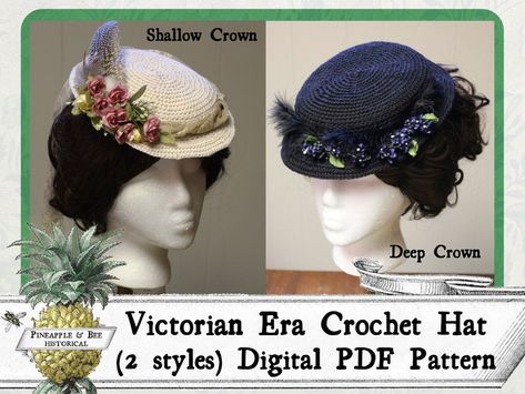 Edwardian Wardrobe, Victorian Crochet, Historical Hats, Crochet Patterns For Women, Victorian Hats, Fabric Trimmings, Crown Hat, Pork Pie, Crochet Hats Free Pattern