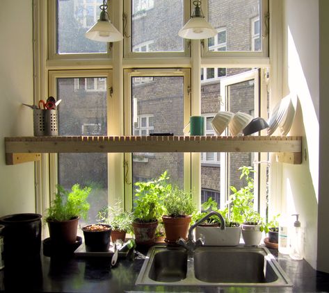 Even if you have a window behind your sink you can mount it to the cabinets and bridge it over the sink Kitchen Window Garden, Kitchen Sink Drying Rack, Window Herb Garden, Kitchen Sink Window, Sink Drying Rack, Kitchen Window Sill, Above Sink, Above The Sink, Sink Dish Rack