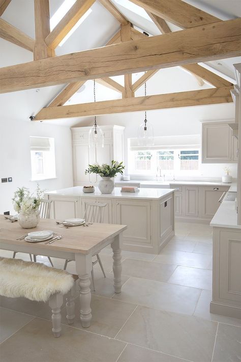 Sandstone Kitchen, Sandstone Flooring, Country House Kitchen, Modern Country Kitchens, Country Style Living Room, Barn Kitchen, Bungalow Renovation, Open Plan Kitchen Living Room, Country House Interior