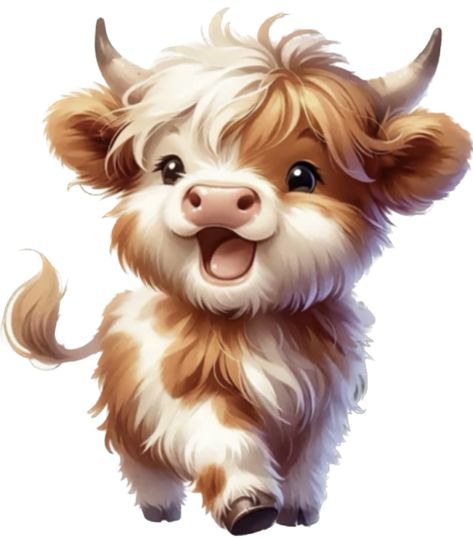 Cute Highland Cow Cartoon, Scottish Cows, Cow Cartoon Images, Highland Cow Pictures, Highland Cow Clipart, Highland Cow Art, Cow Clipart, Baby Highland Cow