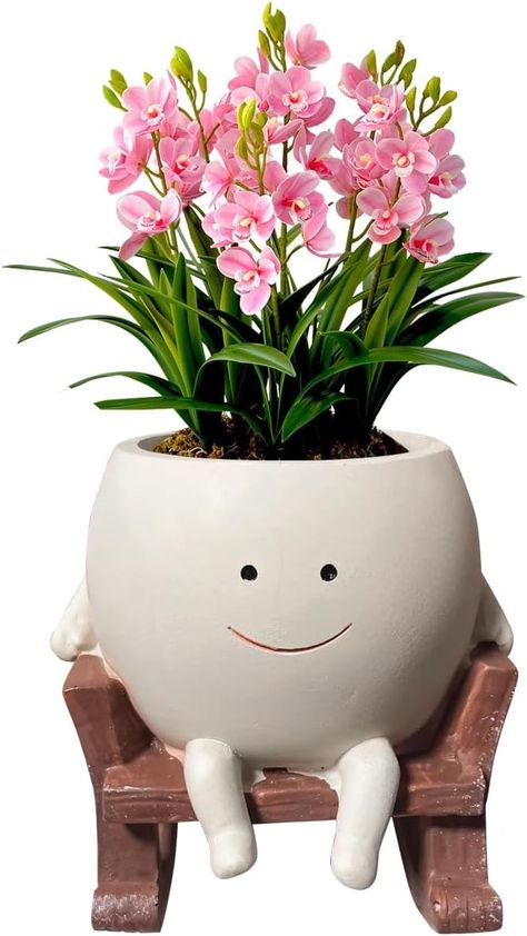 Amazon.com : HIERYQHE Smiley Face Planters Pots Head, Resin Cute Flower Pots for Indoor Outdoor, Unique Sit Rocking Chair Succulent Pots -for Mother's Day, Birthday, Christmas : Patio, Lawn & Garden Cute Flower Pots, Christmas Patio, Face Planters, Cute Flower, Succulent Pots, Smiley Face, Rocking Chair, Lawn Garden, Indoor Plants