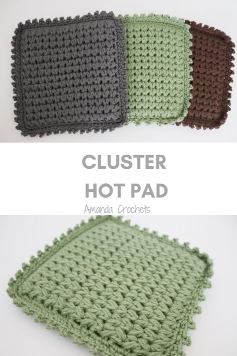 Cluster Hot Pad - Amanda Crochets How To Crochet A Hot Pad, Crochet Pattern For Hot Pads, Crochet Hot Mats Free Pattern, Crochet Patterns Hot Pads, Crocheted Placemats Patterns, Crochet Pattern Hot Pad, Crochet Pot Holders Free Pattern Vintage, Free Hot Pad Crochet Pattern, Crochet Christmas Hot Pads