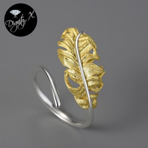 by DignityX® | Premium Elegant Shine ~ Nature Inspired Jewelry * Free Global Shipping ~ Conditions Apply ... Fashion Ring, Feather Ring Silver, Feather Ring, Motifs Perler, Silver Feather, Handmade Rings, 925 Silver Jewelry, Unique Handmade Jewelry, 925 Jewelry