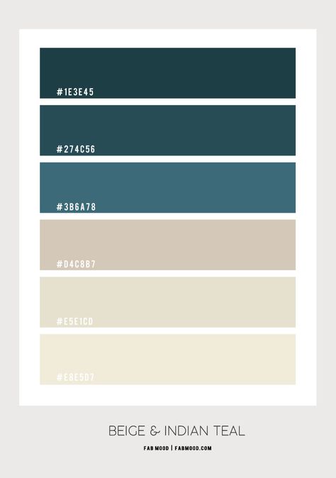 Beige and Indian Teal Bedroom Color Scheme Ideas | Fab Mood Colors Teal Beige Color Palette, Teal And Cream Color Palette, Teal Green Color Combination, Teal Colour Combinations, Beige Colour Combinations, Beige Color Combinations, Teal Color Combinations, Bedroom In Beige, Beige Color Code