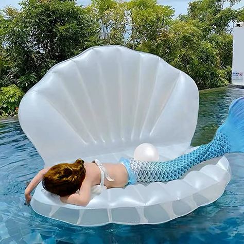 Zcaukya Inflatable Seashell Pool Float, 45.2 Inch Giant Clam Air-Filled Toys with Pearl Ball for Kids Birthday Party Swimming Pool Summer Beach Party Mermaid Ocean Theme Party Decor Mermaid Pool Float, Beach Floaties, Mermaid Pool Party, Mermaid Pool Parties, Mermaid Pool, Giant Clam, Pool Stuff, Ocean Theme Party, Pool Beach Party