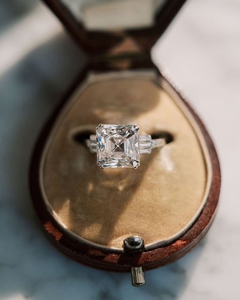 Victor Barboné Jewelry on Instagram: “The Bogard ring 🌿 a jaw-dropping authentic Art Deco ring centering a dream of an antique Asscher in a perfectly delicate platinum setting.…” Art Deco Asscher Cut Diamond Wedding Ring, Asscher Cut Diamond Art Deco Wedding Ring, Art Deco Asscher Cut Formal Ring, Luxury Art Deco Asscher Cut Diamond Ring, Art Deco Asscher-cut Platinum Jewelry, Asscher Cut Diamond Engagement Ring, Victor Barbone Jewelry, Asscher Engagement Ring, Asscher Cut Engagement Rings