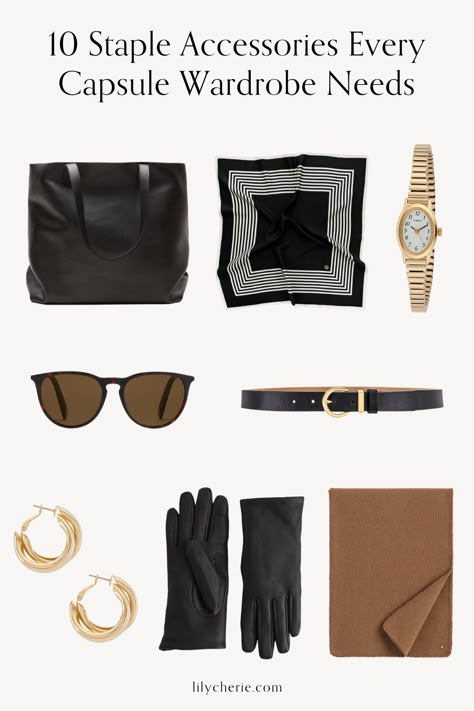 Luxury Classic Travel Accessories For Everyday Use, Scarf Capsule Wardrobe, Luxury Timeless Shoulder Bag For Shopping, Timeless Tarnish-resistant Necklaces For Everyday Luxury, Chic Black Scarf For Winter, Old Money Accessories, Accessories Capsule, Elegant Capsule Wardrobe, Classy Parisian Style