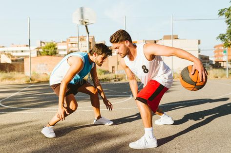 Portrait of two friends playing basketball on court. Outdoor portrait of two fri , #spon, #playing, #friends, #Portrait, #basketball, #portrait #ad Friends Playing Basketball, Friends Playing, Street Basketball, Outdoor Portrait, Playing Basketball, Outdoor Portraits, Two Friends, Branding Design Inspiration, Infographic Templates