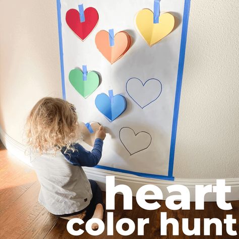 Valentines Toddler Activities, Valentines Toddler, Preschool Valentines Day, Color Hunt, Preschool Valentines Activities, Valentine's Activities, February Preschool, Preschool Valentine's, Toddler Valentine Crafts