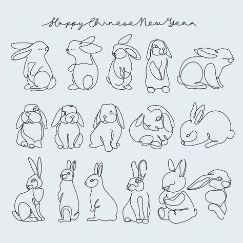 Drawing Of Bunny, Bunny Symbol, Hase Tattoos, Banner Doodle, Style For Winter, One Line Tattoo, Rabbit Silhouette, Fluffy Rabbit, Doodle Vector