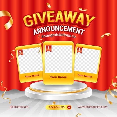 Winner Announcement Design, Announcement Social Media Post, Giveaway Winner Announcement, Fashion Magazine Layout, Winner Announcement, Giveaway Winner, Contents Design, Idea Design, Card Banner