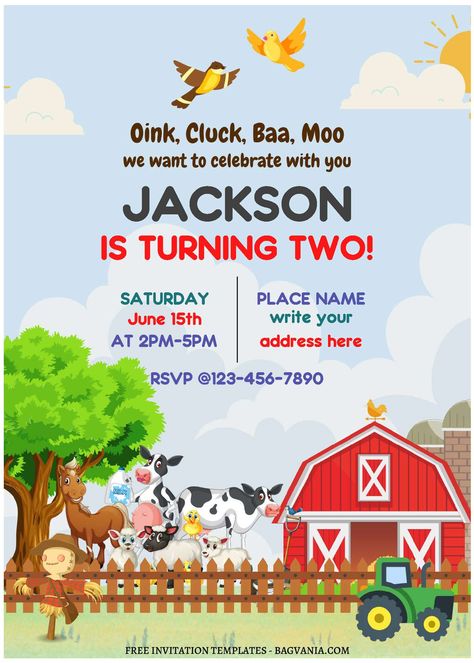 Farm Animal Birthday Invitations, Farm Themed Birthday Invitations, Farm Birthday Invitation Template, Barnyard Birthday Party Boys, Farm Animals Birthday Party Invitations, Farm Birthday Party Invitations, Farm Party Invitations, Birthday Card Template Free, Birthday Party Invitations Free