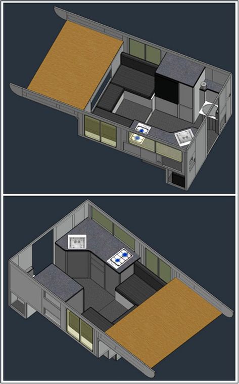 Truck Camper Floor Plan Contest 2: Part 1 - Truck Camper Magazine Truck Camper Interior Ideas, Truck Camper Layout, Truck Camper Ideas, 4runner Camper, Camper Floor Plans, Truck Camper Interior, Flatbed Camper, Lightweight Truck Campers, Camper Layout