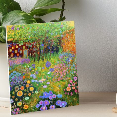 Professionally printed on firm, textured mat boards perfect for desks and shelves. Supplied with 3M velcro dots to easily affix to walls. Available in standard sizes. Gustav Klimt Flower Garden. Available on various products. Klimt Landscape, Klimt Flower Garden, Gustav Klimt Art, Painting Flowers Tutorial, Acrylic Ideas, Klimt Art, Flowers Tutorial, Blue Roan, Intuitive Painting