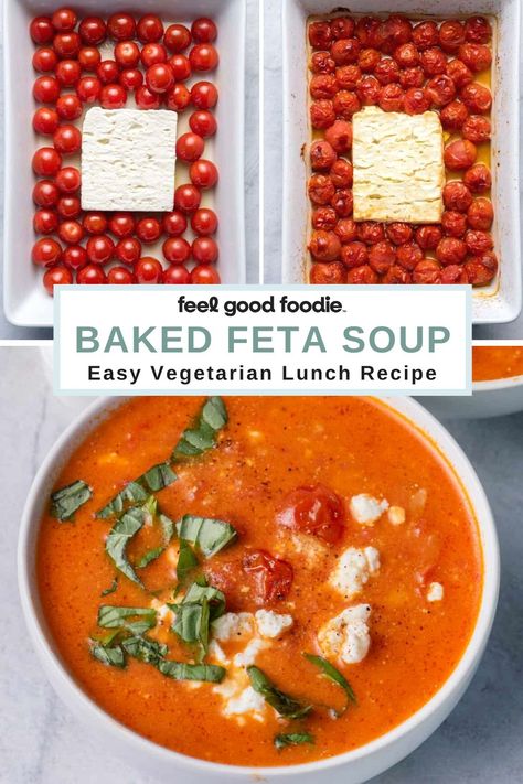 Roasted Feta Soup Feel Good Foodie, Baked Soup Recipe, Baked Feta Tomato Soup, Tomato Feta Soup Recipe, Greek Tomato Feta Soup, Viral Tomato Soup, Tomato And Feta Soup, Tiktok Soup Recipes, Oven Tomato Soup