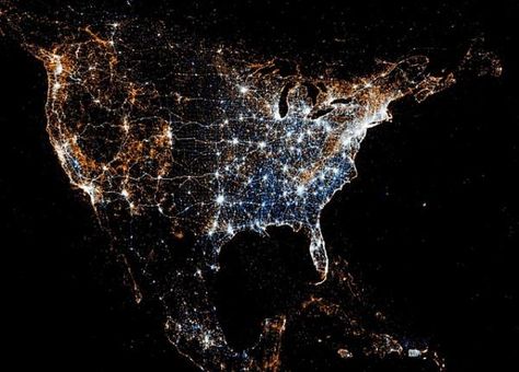 America at Night from Space. Heat Map, Detailed Map, To Infinity And Beyond, Inspirational Art, Us Map, Data Visualization, Rhode Island, West Virginia, Nature Pictures