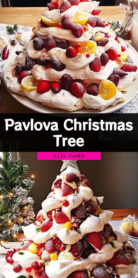 Pavlova Christmas Tree: Festive Dessert Delight Create a stunning Pavlova Christmas Tree for your holiday celebrations! This elegant dessert features layers of crispy meringue, luscious whipped cream, and fresh fruits, perfect for adding a festive appeal and sweet taste to your gatherings. Indulge in this beautiful and delicious treat that's sure to impress your guests. #Pavlova #ChristmasDessert #HolidayBaking Pavlova Christmas Tree, Christmas Dessert Pavlova, Pavlova Trifle, Winter Pavlova, Christmas Wreath Pavlova, Christmas Tree Pavlova Recipe, Pavlova Christmas, Christmas Pavlova, Pavlova With Lemon Curd And Berries