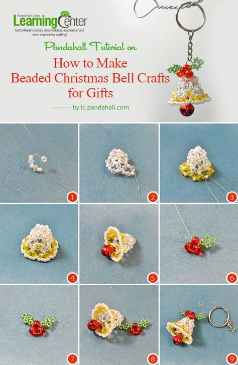 How-to-Make-Beaded-Christmas-Bell-Crafts-for-Gifts Bell Crafts, Xmas Beads, Beaded Christmas Decorations, Christmas Beading, Holiday Beading, Beaded Snowflakes, Crafts For Gifts, Beaded Christmas Ornaments, Christmas Bead