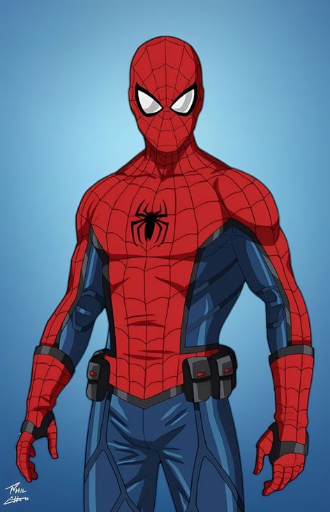 Spider_Man [First_Suit] [E-27. M*phil-cho] Phil Cho Spiderman, Old Man Spiderman, Phil Cho Marvel, Super Hero Drawing, Avengers Symbols, Earth 27, Phil Cho, Наташа Romanoff, Spiderman Suits