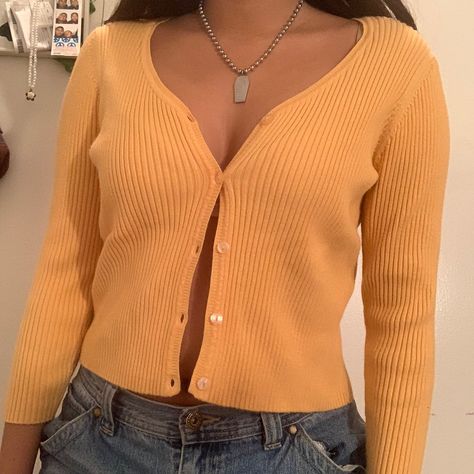 Look what I just found on Depop 🙌 https://depop.app.link/3kZoSu2vgdb Mustard Yellow Cardigan, Yellow Cardigan, Button Up Cardigan, With Mom, White Tank, Mustard Yellow, Mustard, Mom Jeans, Button Up