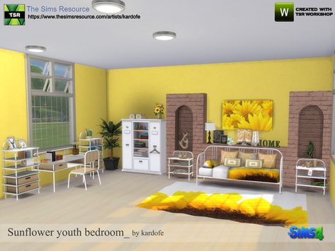 Sims 4 Cc Sunflower, Sims 4 Yellow Cc, Bedroom Set Decor, Cc Packs, Yellow Furniture, Sims 4 Bedroom, Yellow Nursery, Sims 4 Teen, Youth Bedroom