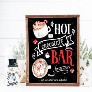 Hot Chocolate Bar Sign Warm up at the Hot Chocolate Bar | Etsy Christmas Sign Decor, Gingerbread Sign, Hot Chocolate Bar Sign, Coffee Bar Party, Hot Cocoa Bar Sign, Hot Chocolate Sign, Vintage Christmas Sign, Cider Bar, Christmas Pastries