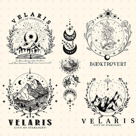 Acotar Illustration, Velaris City Of Starlight Tattoo, Acotar Cricut Ideas, Acotar Velaris Tattoo, Velaris Tattoo Ideas, Acotar Svg Free, Acotar Symbols, Acotar Feyre Tattoo, Velaris Sticker