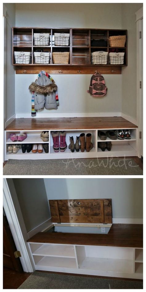 Mudroom Shelves, Shoe Storage Plans, Diy Bank, Laundry Room Storage Shelves, Mudroom Storage Bench, Entry Closet, Diy Shoe Storage, Entryway Closet, Room Storage Diy