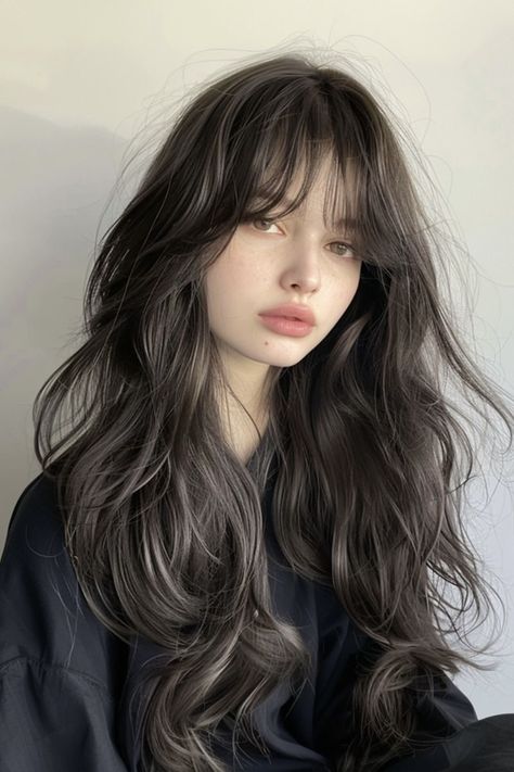 Hair Cut With Bangs For Girl Long, Bangs Layers Long Hair, Long Dark Hair With Bangs, Long Layered Haircuts With Bangs, Hair Face Framing, Asian Bangs, Asian Long Hair, Hair Inspiration Long, Cornrow Hairstyles