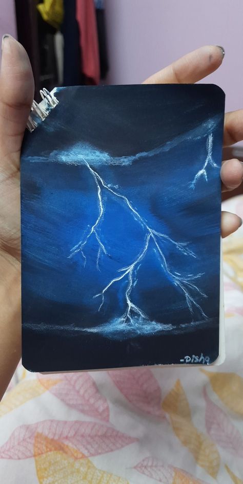 How To Draw Thunder, Thunderstorms Painting, Thunderstorms Drawing, Thunder Drawing, Thunder Painting, Thunderstorm Painting, Storm Painting, Lighting Painting, Blue Paintings