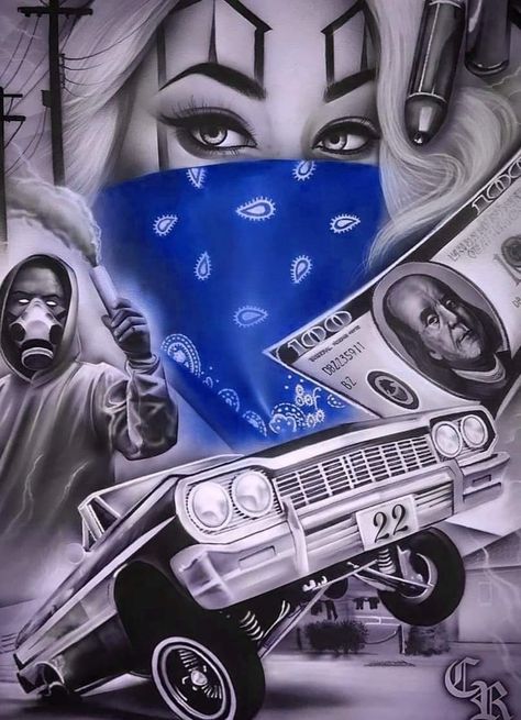 Lowriders Tattoo, Lowrider Art Gangsters, Low Rider Art, Lowrider Wallpaper, Chicano Clown, Cholo Tattoo, Gangster Art, Lowrider Tattoo, Prison Drawings