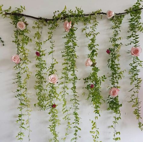 Vines On Curtain, Flower Streamers, Window Garland, Bedside Table Decor, Diy Floral Decor, Cottage Core Decor, Garland Backdrops, Flower Curtain, Cute Diy Room Decor