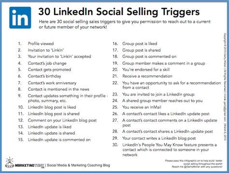 30-LinkedIn-Social-Selling-Triggers-MarketingThink.com-GerryMoran Social Selling Tips, Linkedin Content Ideas, Linkedin Networking, Linkedin Ideas, Content Hacks, Linkedin Strategy, Selling Skills, Linkedin Business, Interview Guide