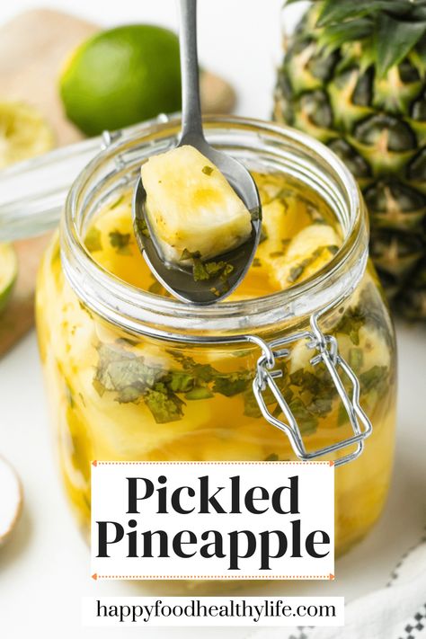 Pineapple Pickle Recipe, Pickled Pineapple Recipe, Pickled Pineapple, Jalapeño Pineapple, Ripe Pineapple, Pineapple Recipes, Sweet Heat, Happy Food, Canned Pineapple