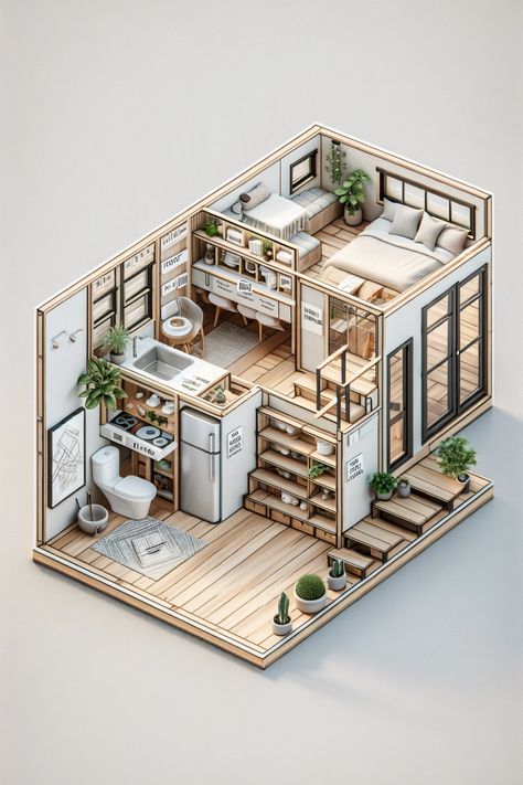 Dive into the art of tiny living with this smartly designed house plan 📐🏠. Every inch is optimized for function and style, offering a cozy loft bedroom, a full kitchen, and clever storage solutions. Perfect for those looking to downsize without sacrificing comfort. Want to see how you can transform small spaces into fully functional homes? Tap the link to get the blueprint to big living in a small footprint! #TinyHouseLiving #SmallSpaceSolution #GoTinySpace Cozy Loft Bedroom, Tiny House Floor Plan, Micro Living, Cozy Loft, Maximize Small Space, Loft Bedroom, Tiny House Floor Plans, Full Kitchen, Tiny Space