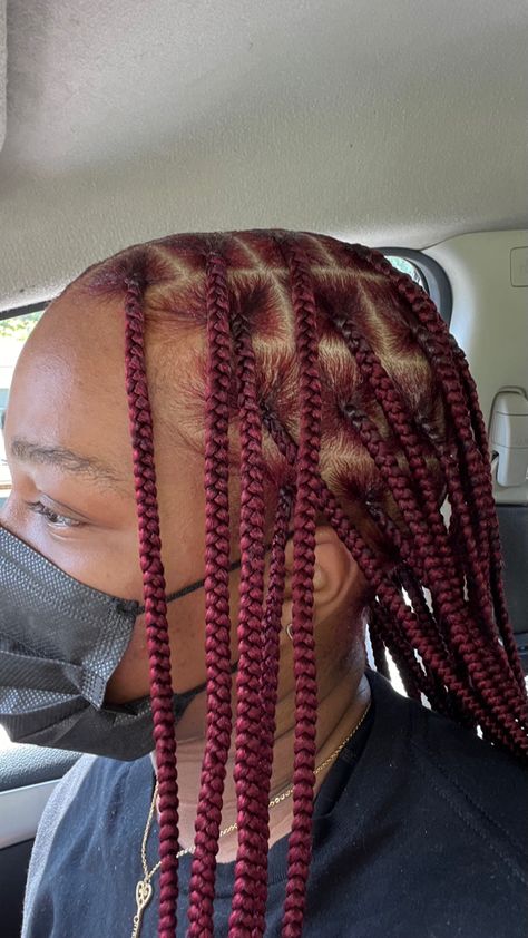 Burgundy Hair Box Braids, Braids For Red Hair, Red Knotless Box Braids Medium, Burgundy Hairstyles Black Women, Magenta Knotless Braids, Dark Red Hair Braids, Burgundy Hair Black Women Braids, Dark Red 4c Hair, Dark Red Box Braids