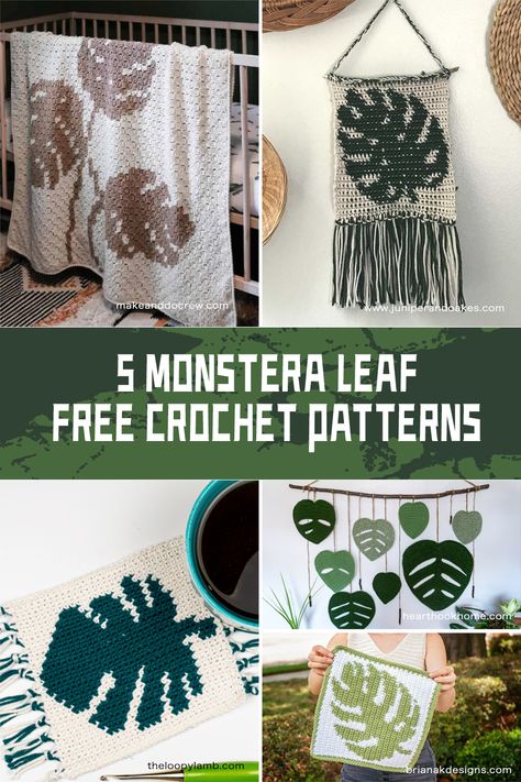 FREE Monstera Leaf Crochet -5 PATTERNS- iGOODideas.com Monstera Blanket, Vines Crochet, Crochet Monstera, Leaf Crochet, Crochet Cardigan Free, Crochet Leaf, Make And Do Crew, Crochet Leaf Patterns, Mug Rug Patterns